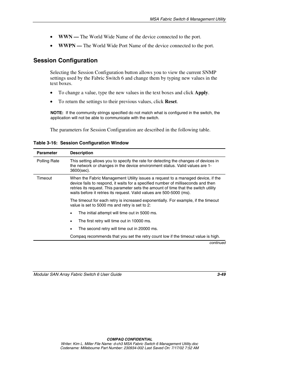 Session configuration, Session configuration -49 | Compaq 230934-002 User Manual | Page 84 / 170