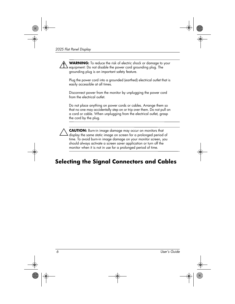 Selecting the signal connectors and cables, Selecting the signal connectors and cables –6 | Compaq TFT 2025 User Manual | Page 10 / 36