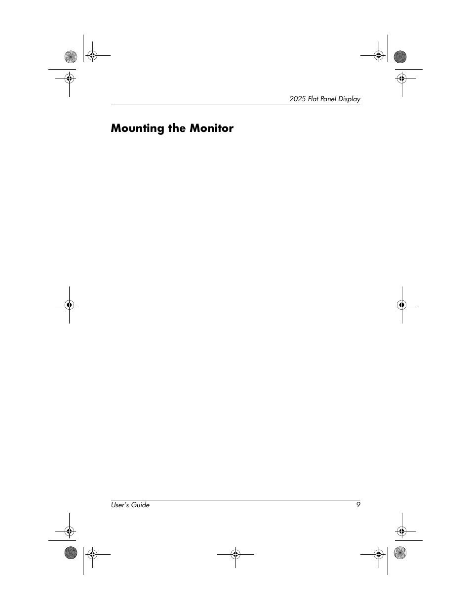 Mounting the monitor, Mounting the monitor –9 | Compaq TFT 2025 User Manual | Page 13 / 36