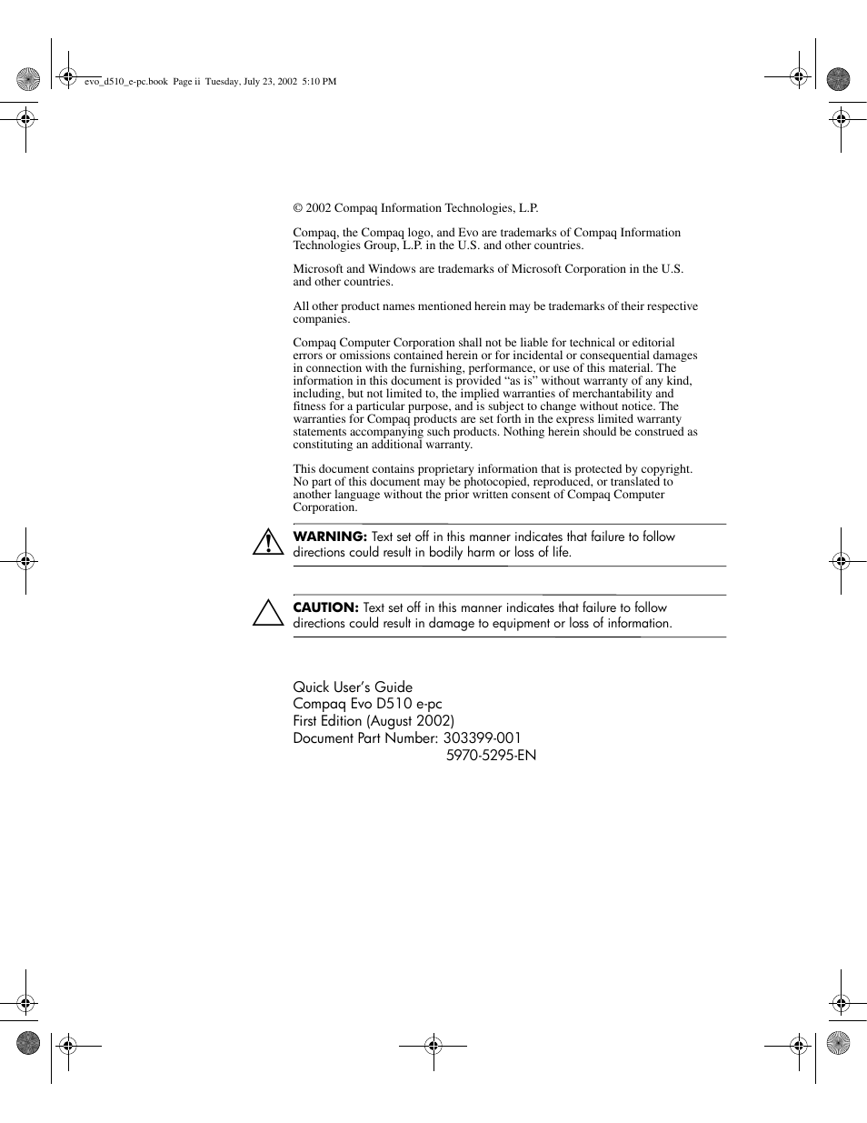Compaq Evo D510 e-pc User Manual | Page 2 / 35