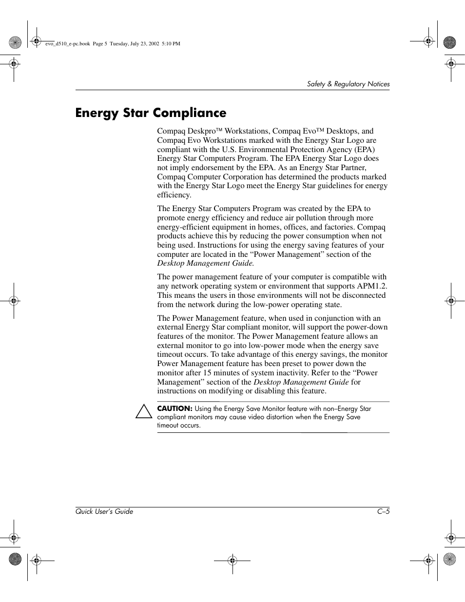 Energy star compliance | Compaq Evo D510 e-pc User Manual | Page 29 / 35