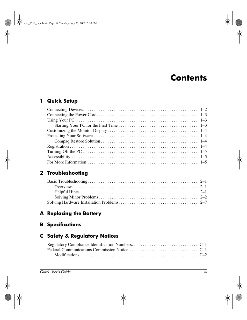 Compaq Evo D510 e-pc User Manual | Page 3 / 35