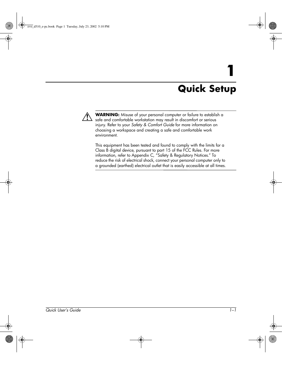 Quick setup | Compaq Evo D510 e-pc User Manual | Page 5 / 35
