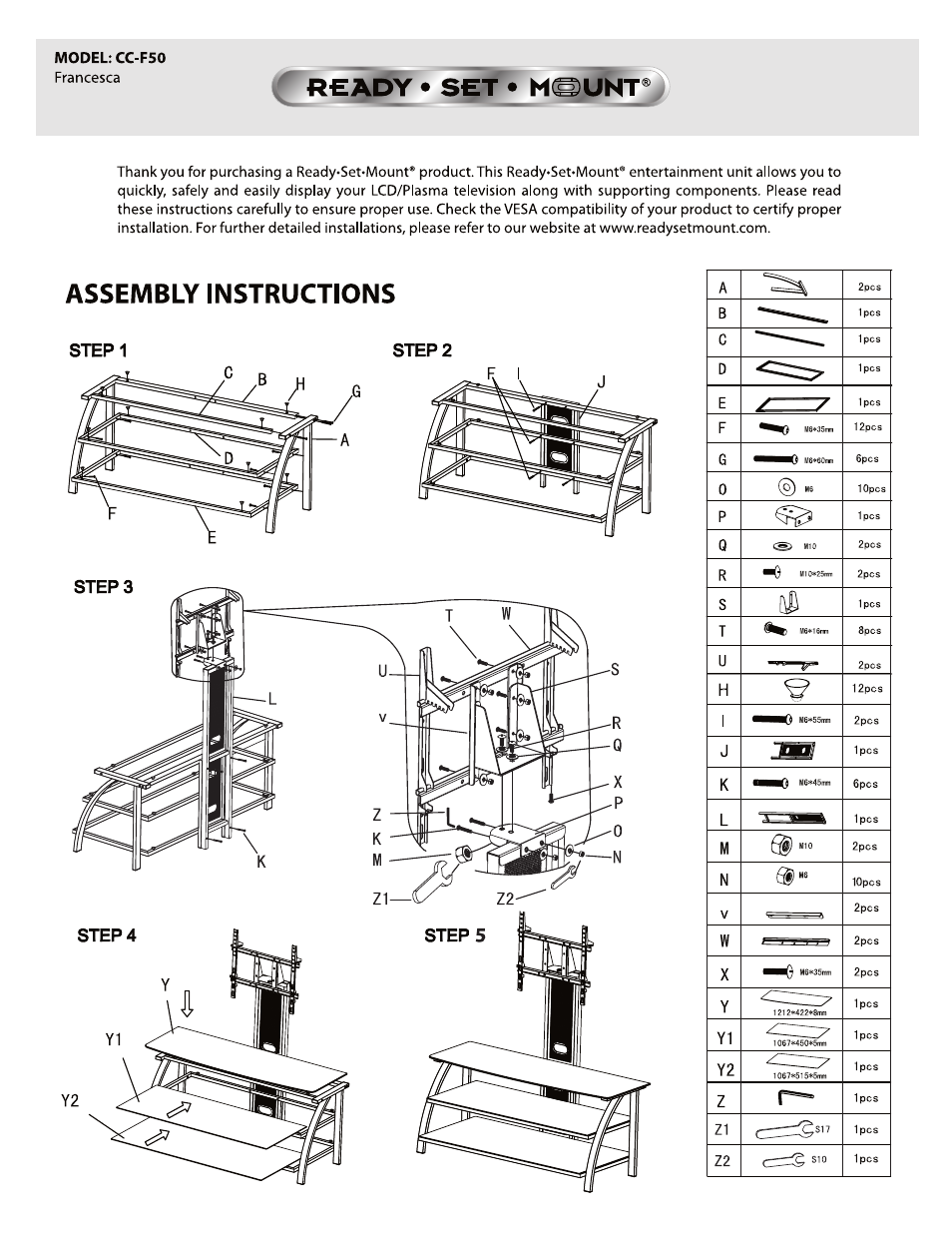 Ready-Set-Mount CC-F50 Francesca User Manual | 4 pages