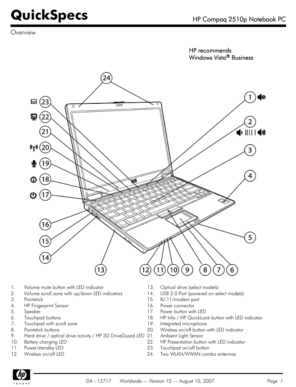 Compaq 2510p User Manual | 39 pages