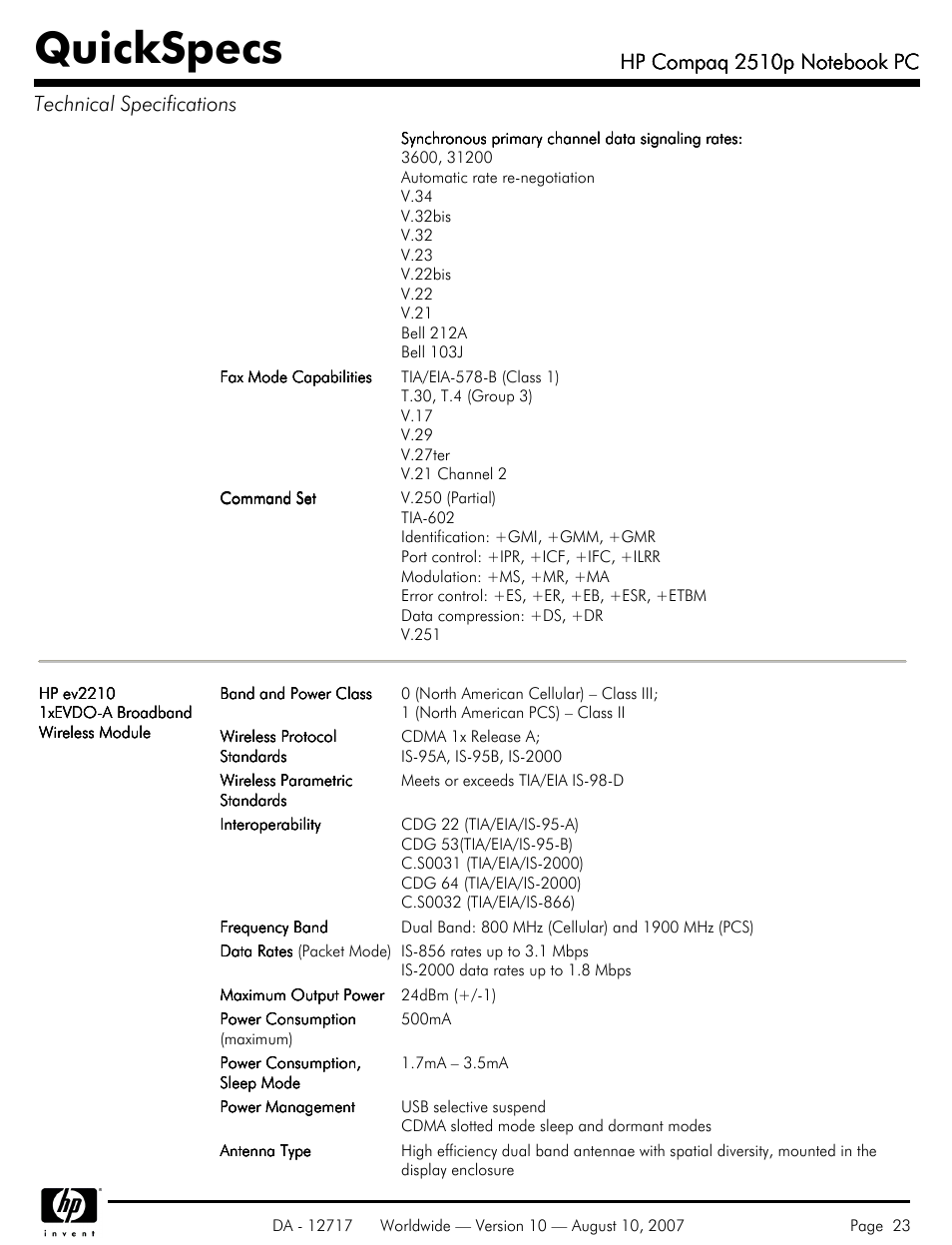 Quickspecs | Compaq 2510p User Manual | Page 23 / 39