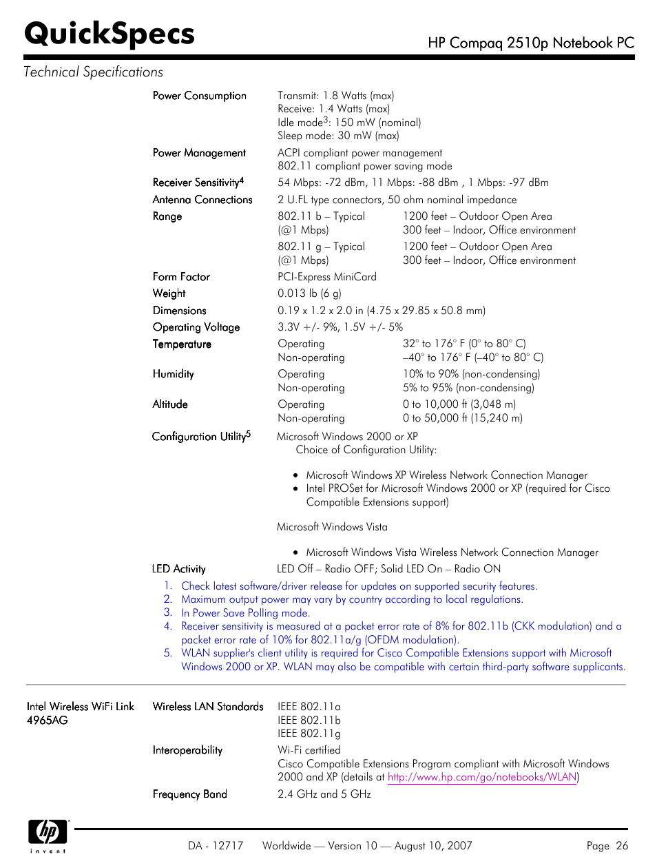 Quickspecs | Compaq 2510p User Manual | Page 26 / 39