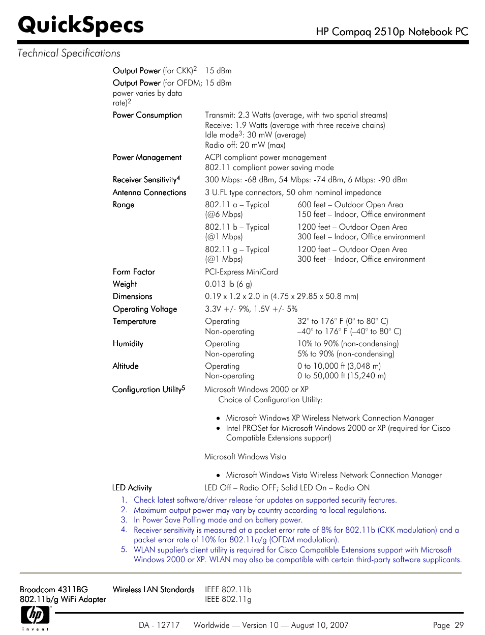 Quickspecs | Compaq 2510p User Manual | Page 29 / 39