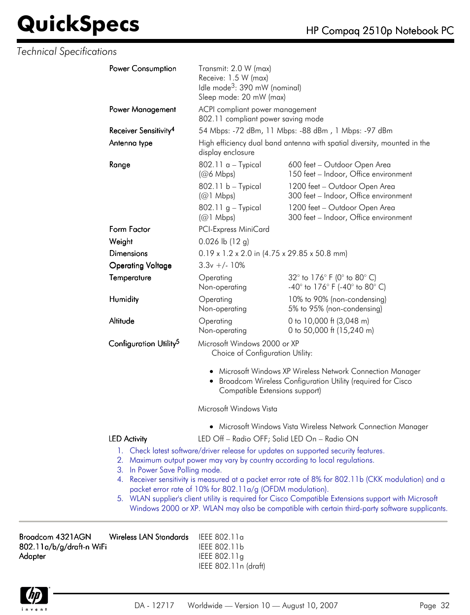 Quickspecs | Compaq 2510p User Manual | Page 32 / 39