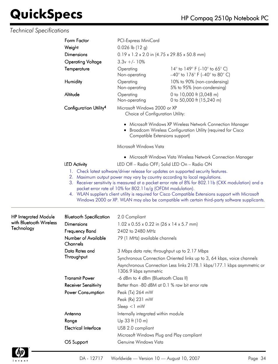 Quickspecs | Compaq 2510p User Manual | Page 34 / 39