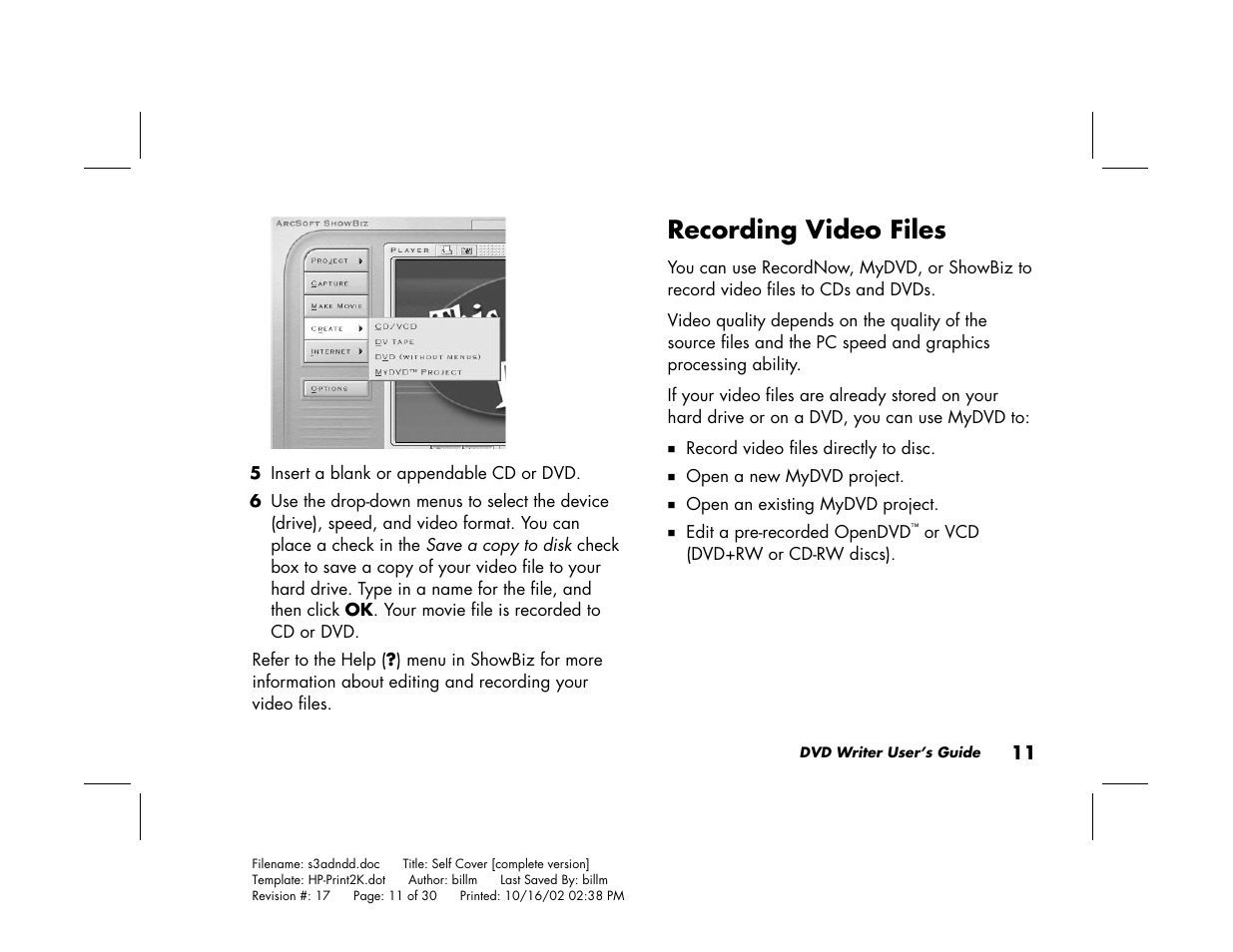 Recording video files | Compaq Presario 6201IL User Manual | Page 15 / 30