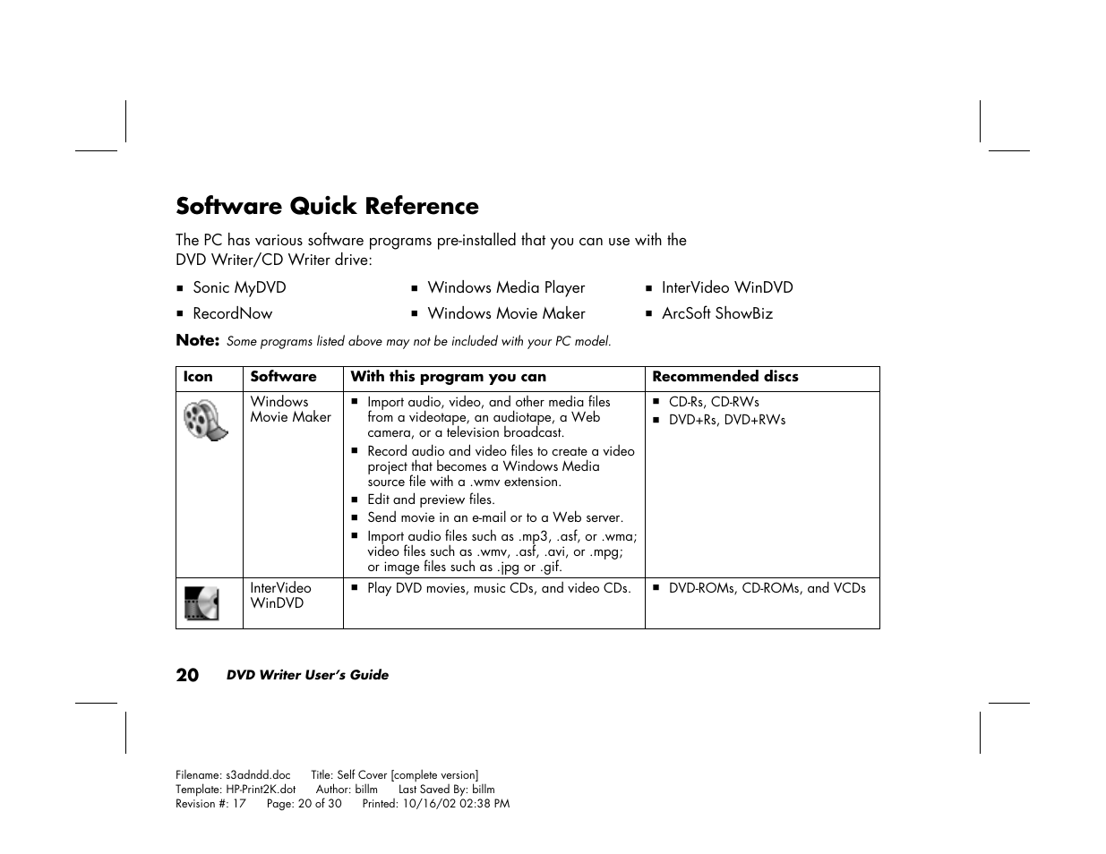 Software quick reference | Compaq Presario 6201IL User Manual | Page 24 / 30