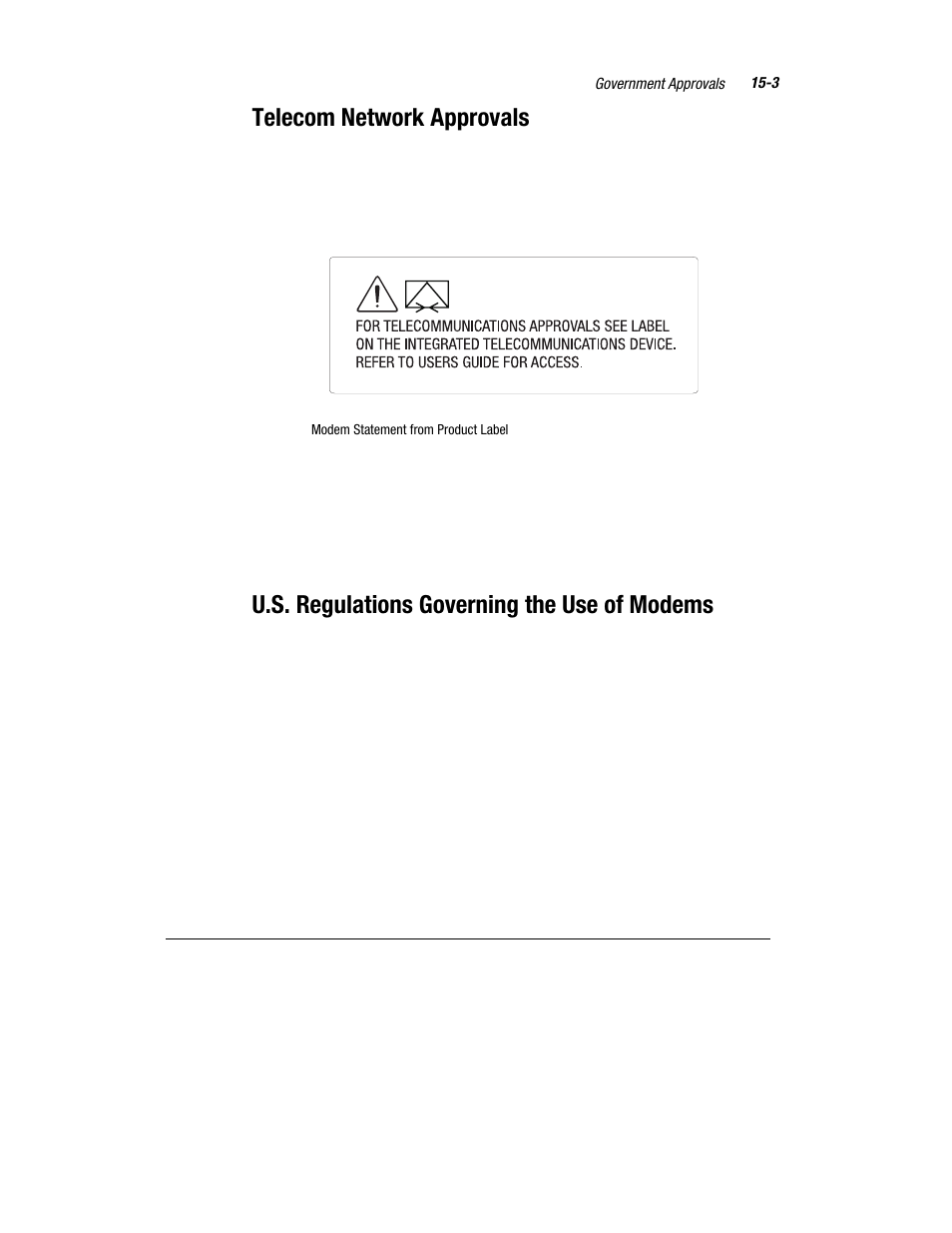 Telecom network approvals, U.s. regulations governing the use of modems | Compaq Presario 7360 User Manual | Page 182 / 214