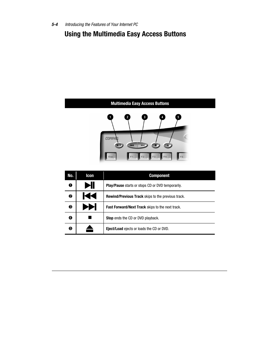 Using the multimedia easy access buttons | Compaq Presario 7360 User Manual | Page 37 / 214