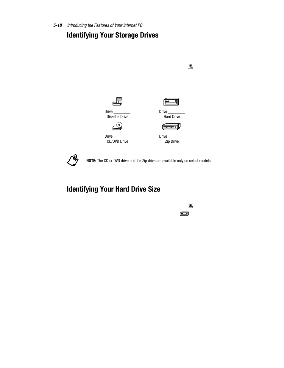 Identifying your storage drives, Identifying your hard drive size | Compaq Presario 7360 User Manual | Page 51 / 214