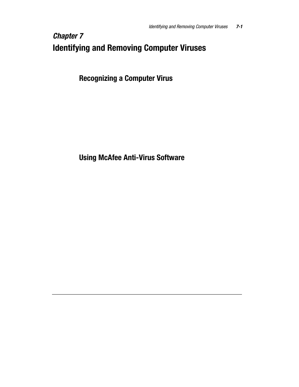 Identifying and removing computer viruses, Chapter 7, Recognizing a computer virus | Using mcafee anti-virus software | Compaq Presario 7360 User Manual | Page 64 / 214
