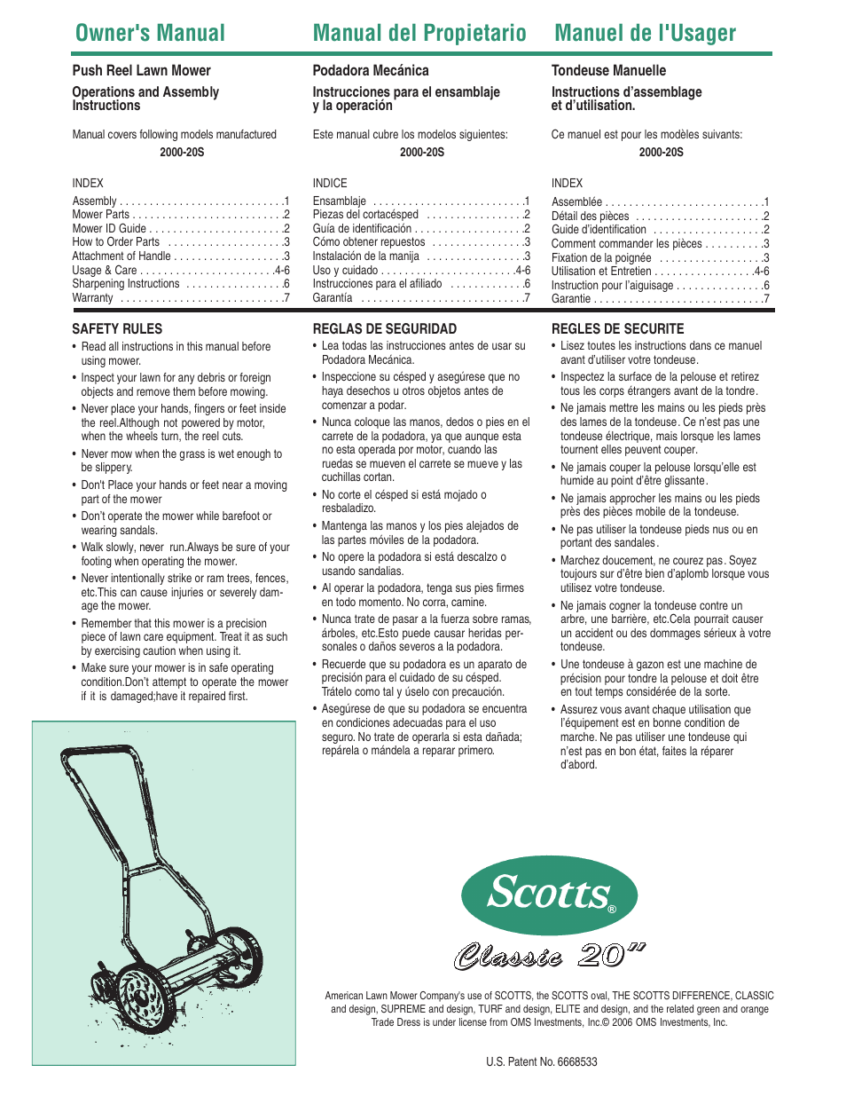 Reel Mowers 2000-20 User Manual | 8 pages