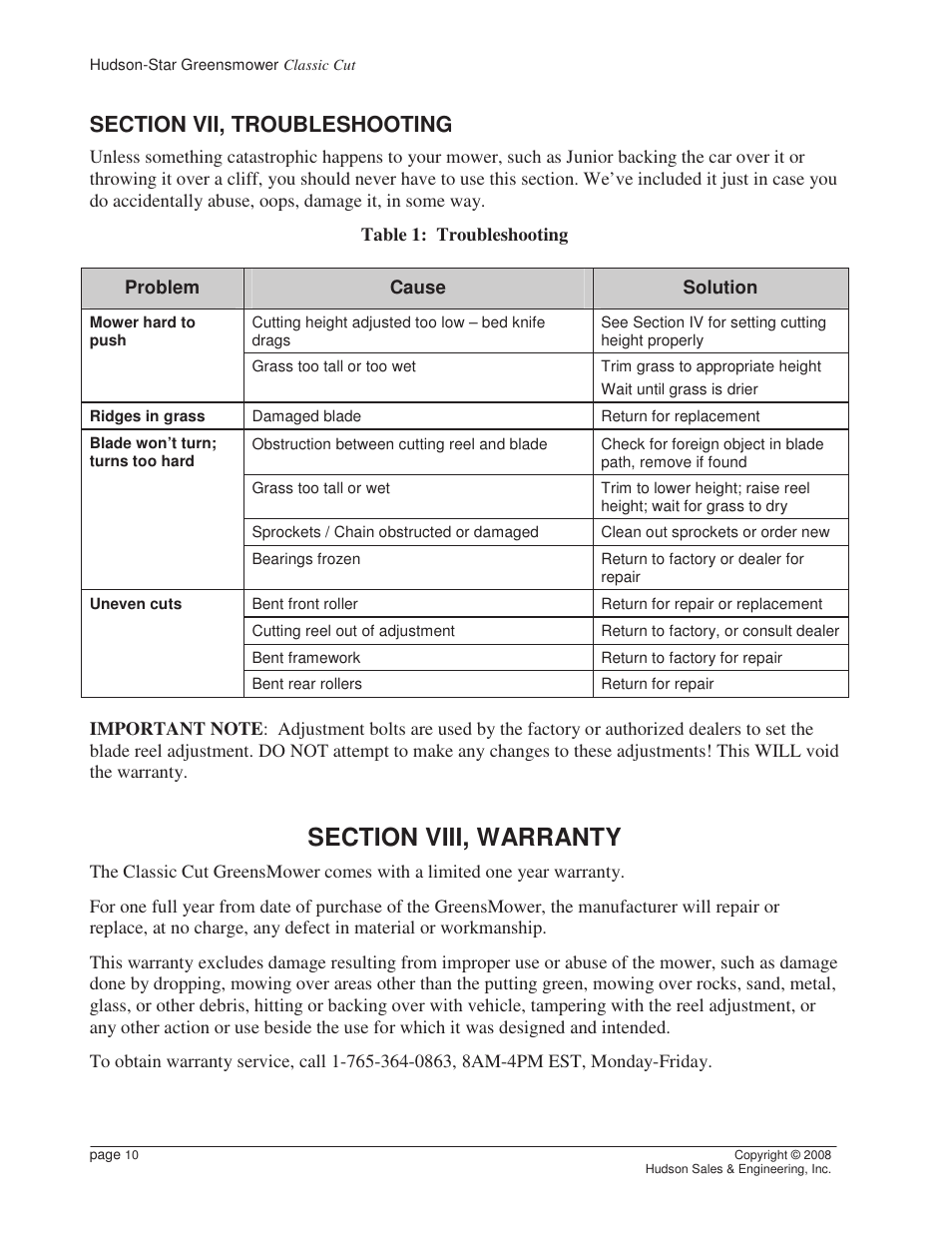 Reel Mowers HSCC User Manual | Page 10 / 17