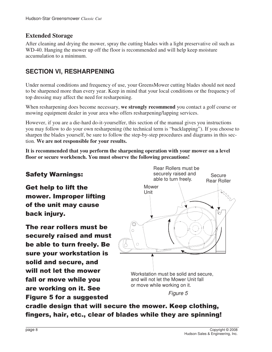 Extended storage | Reel Mowers HSCC User Manual | Page 8 / 17