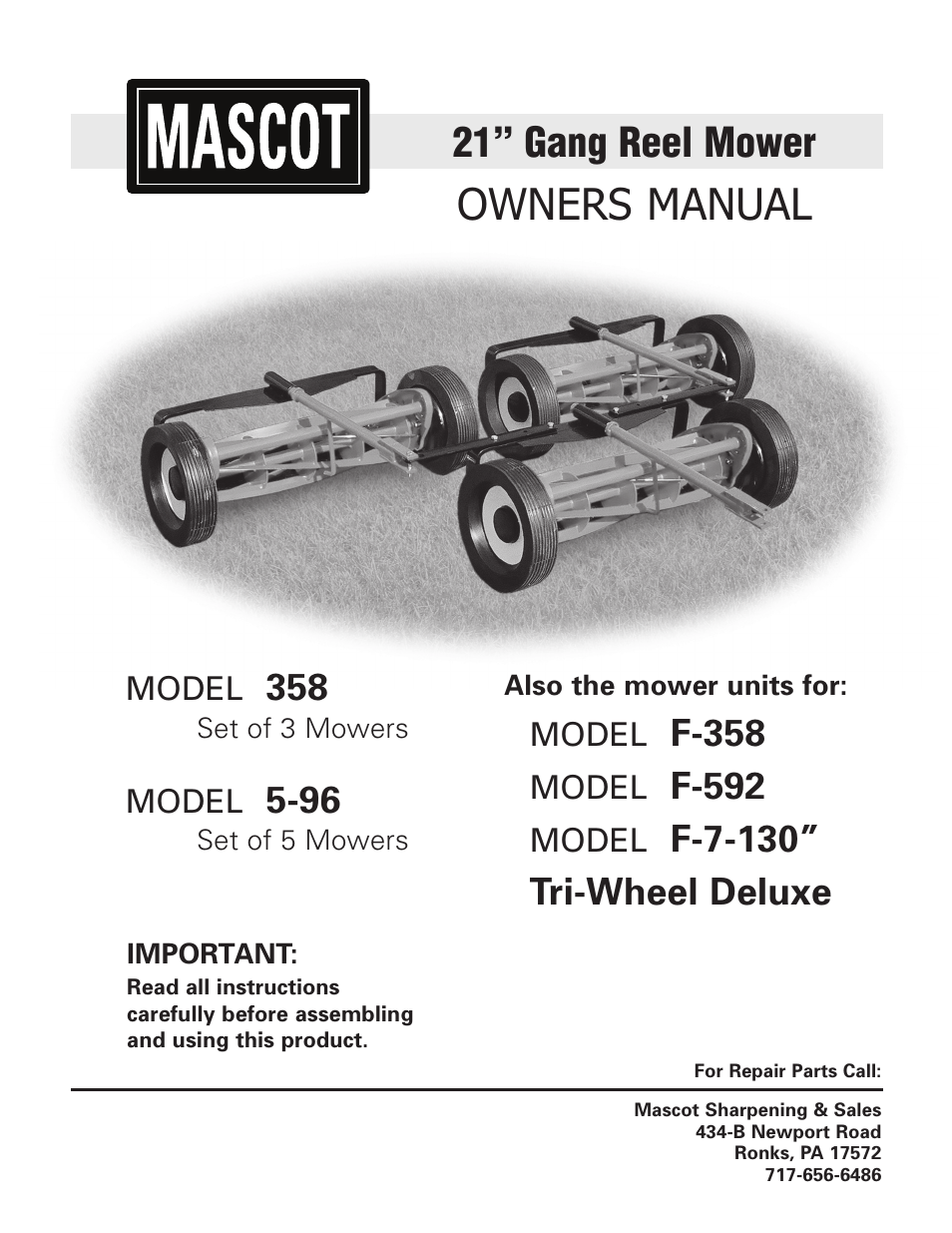 Reel Mowers F-358 User Manual | 8 pages