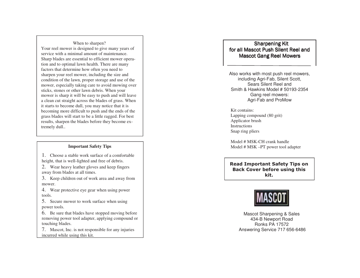 Reel Mowers MSK-CH User Manual | 2 pages