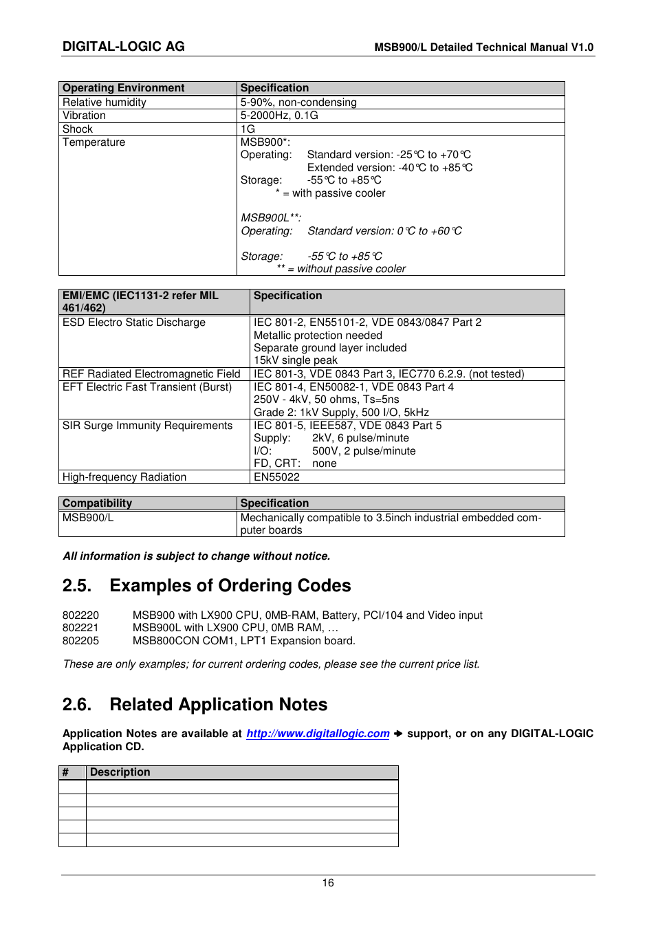 5 examples of ordering codes, 6 related application notes, Examples of ordering codes | Related application notes, Digital-logic ag | Compaq MSB900 User Manual | Page 16 / 66
