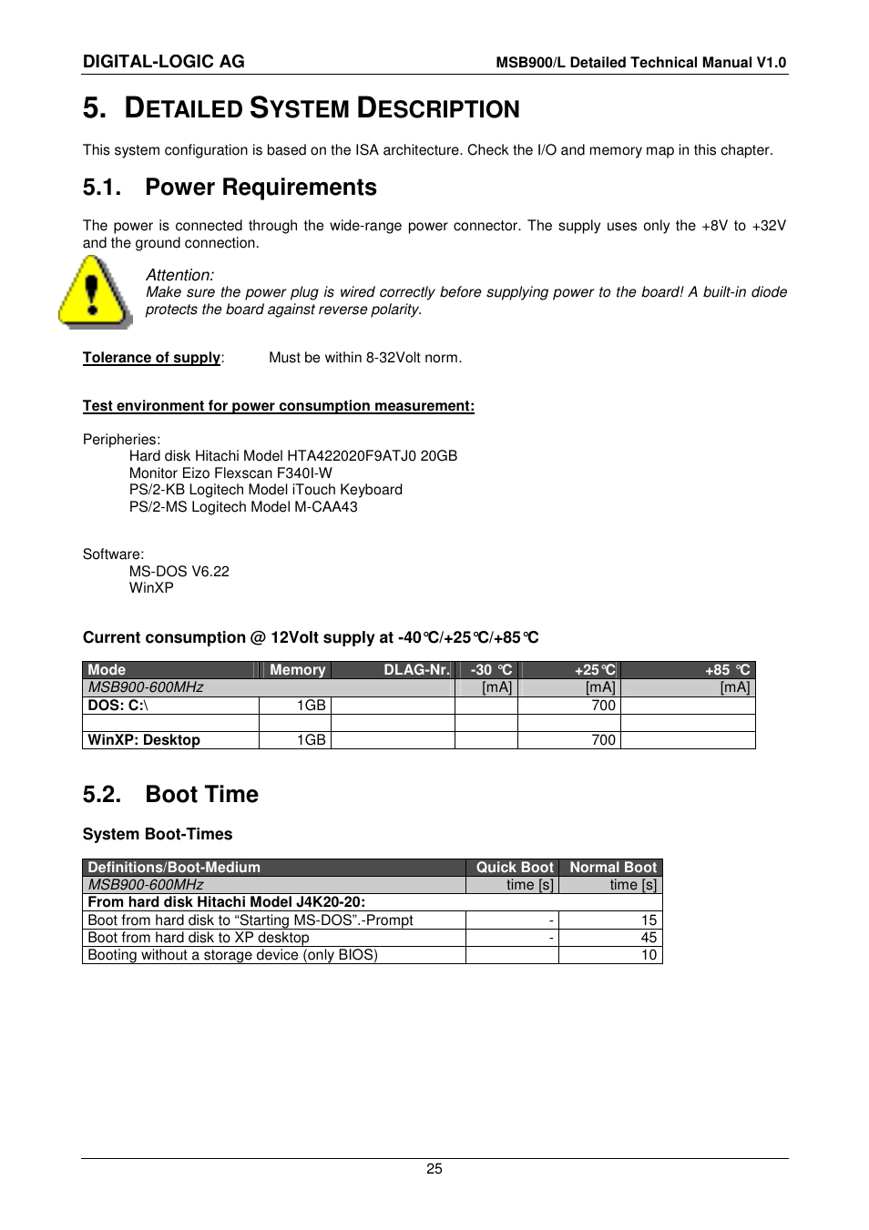 5 detailed system description, 1 power requirements, 2 boot time | Detailed system description, Power requirements, Boot time, Etailed, Ystem, Escription | Compaq MSB900 User Manual | Page 25 / 66