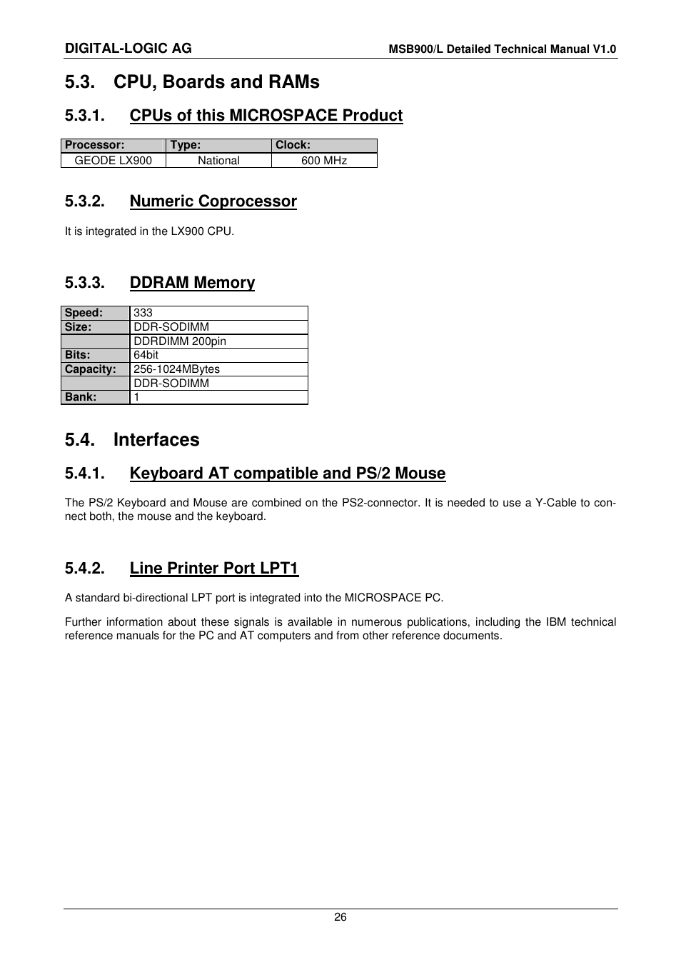 3 cpu, boards and rams, 1 cpus of this microspace product, 2 numeric coprocessor | 3 ddram memory, 4 interfaces, 1 keyboard at compatible and ps/2 mouse, 2 line printer port lpt1, Cpu, boards and rams, Cpus of this microspace product, Numeric coprocessor | Compaq MSB900 User Manual | Page 26 / 66