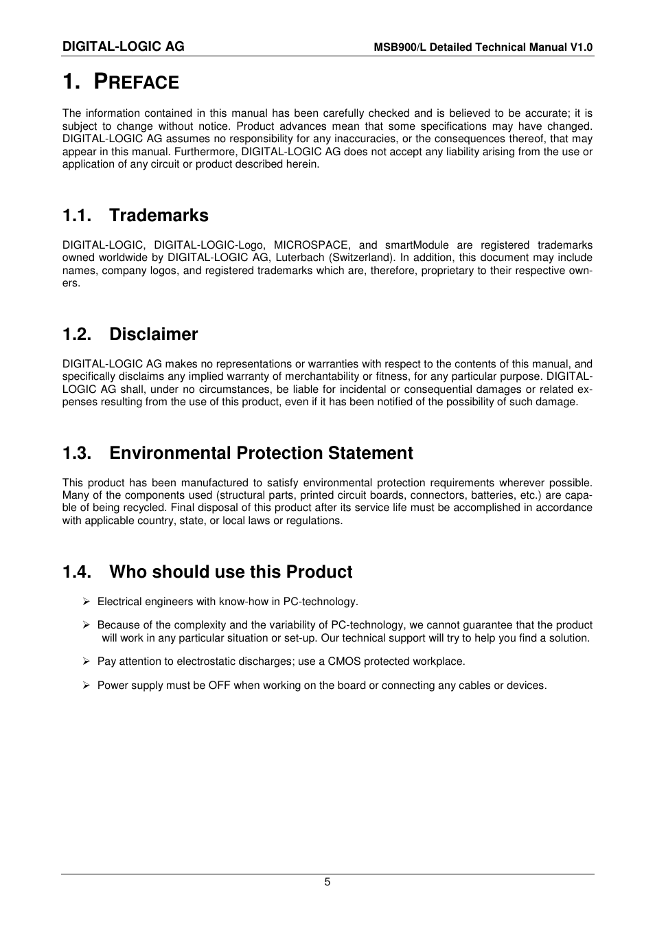 1 preface, 1 trademarks, 2 disclaimer | 3 environmental protection statement, 4 who should use this product, Preface, Trademarks, Disclaimer, Environmental protection statement, Who should use this product | Compaq MSB900 User Manual | Page 5 / 66