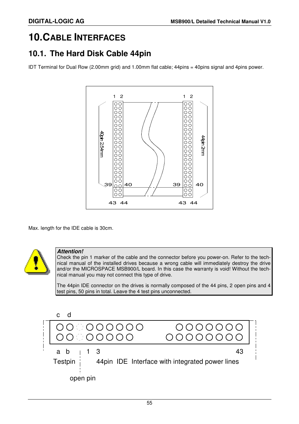 10 cable interfaces, 1 the hard disk cable 44pin, Cable interfaces | The hard disk cable 44pin, Able, Nterfaces | Compaq MSB900 User Manual | Page 55 / 66