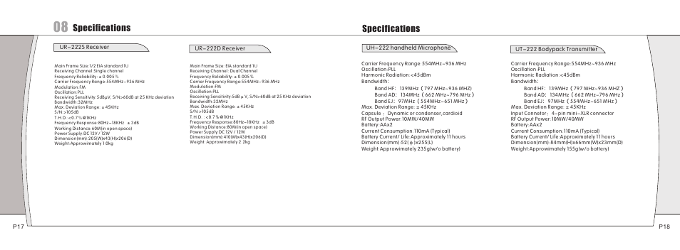 页 10, Specifications | Relacart Electronics UR-222S User Manual | Page 10 / 10