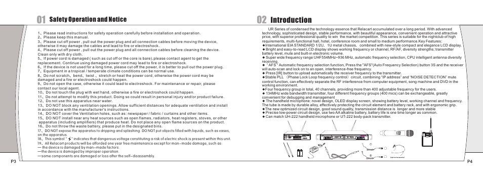 Introduction, Safety operation and notice | Relacart Electronics UR-222S User Manual | Page 3 / 10