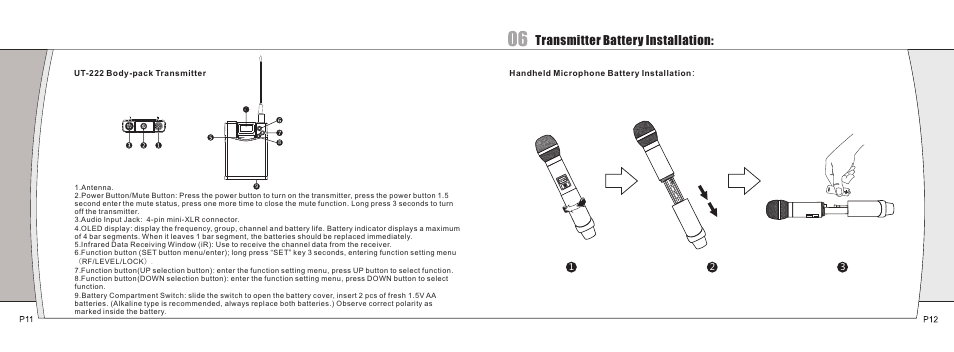 Transmitter battery installation | Relacart Electronics UR-222S User Manual | Page 7 / 10