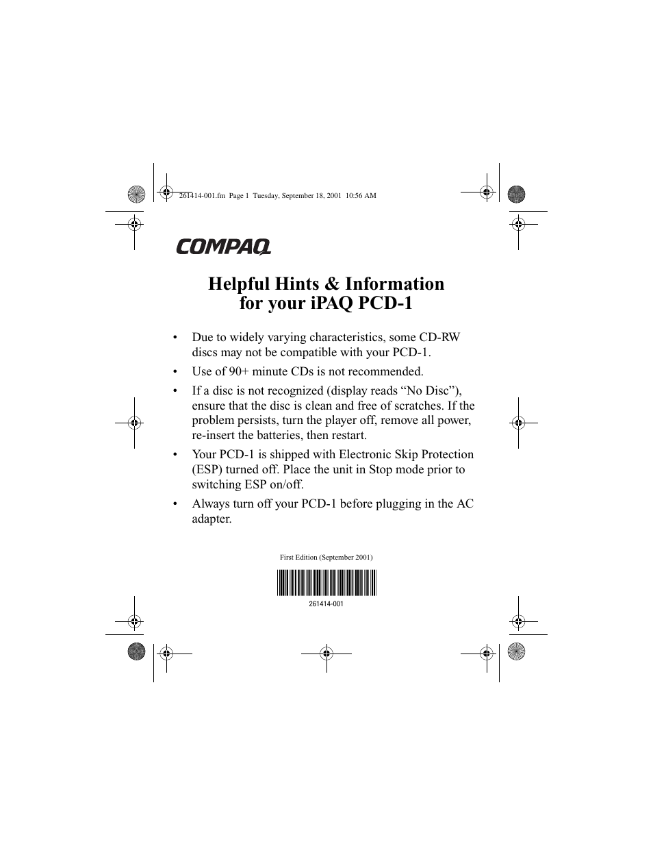 Compaq PCD-1 User Manual | 1 page