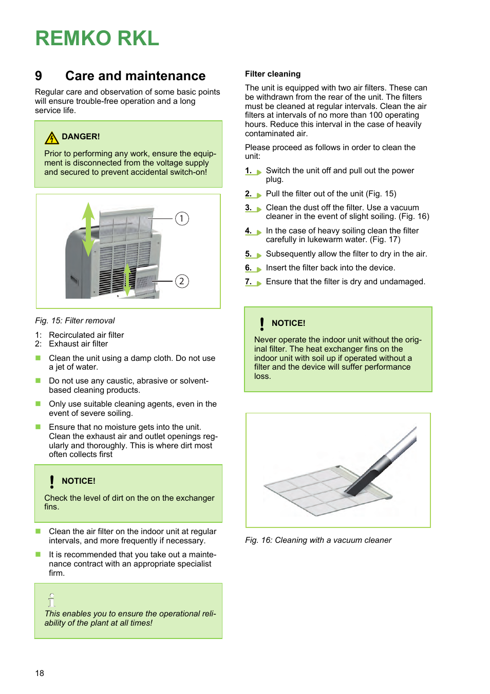 9 care and maintenance, Care and maintenance, Remko rkl | 9care and maintenance | REMKO RKL 300 User Manual | Page 18 / 28