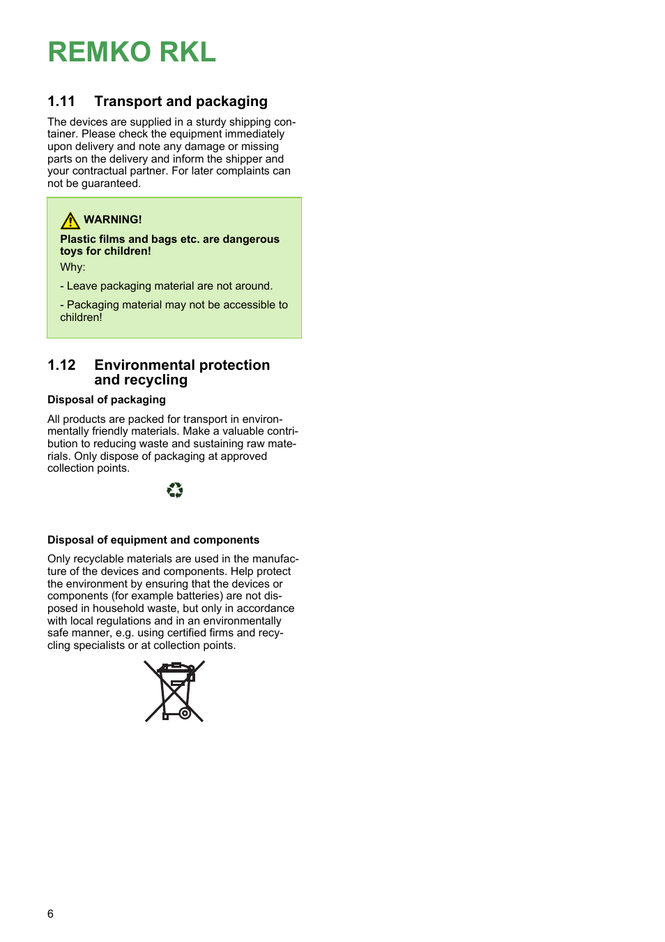 11 transport and packaging, 12 environmental protection and recycling, Remko rkl | REMKO RKL 300 User Manual | Page 6 / 28