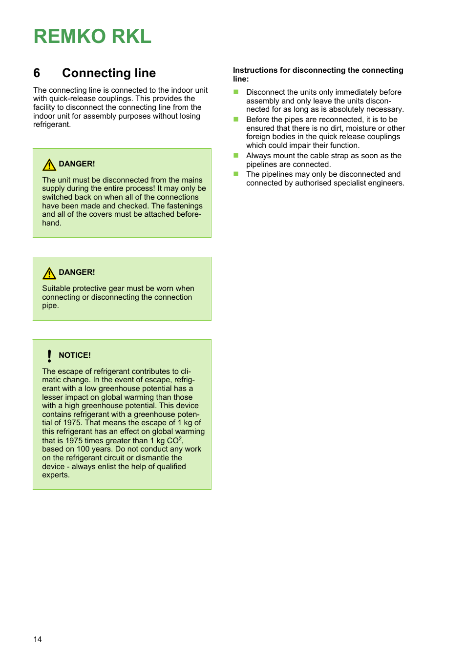 6 connecting line, Connecting line, Remko rkl | REMKO RKL 491 DC User Manual | Page 14 / 28