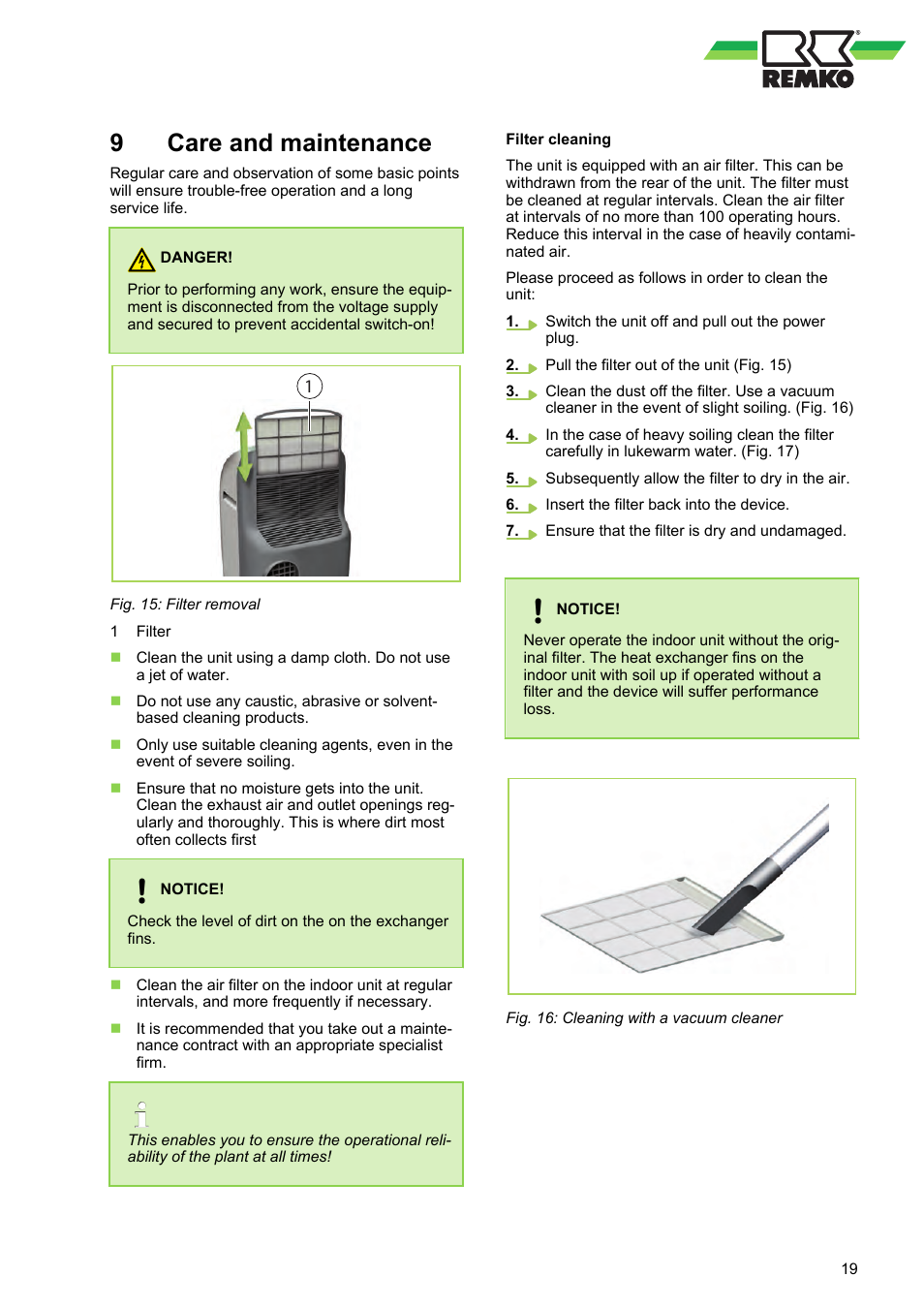 9 care and maintenance, Care and maintenance, 9care and maintenance | REMKO MKT 251 User Manual | Page 19 / 28