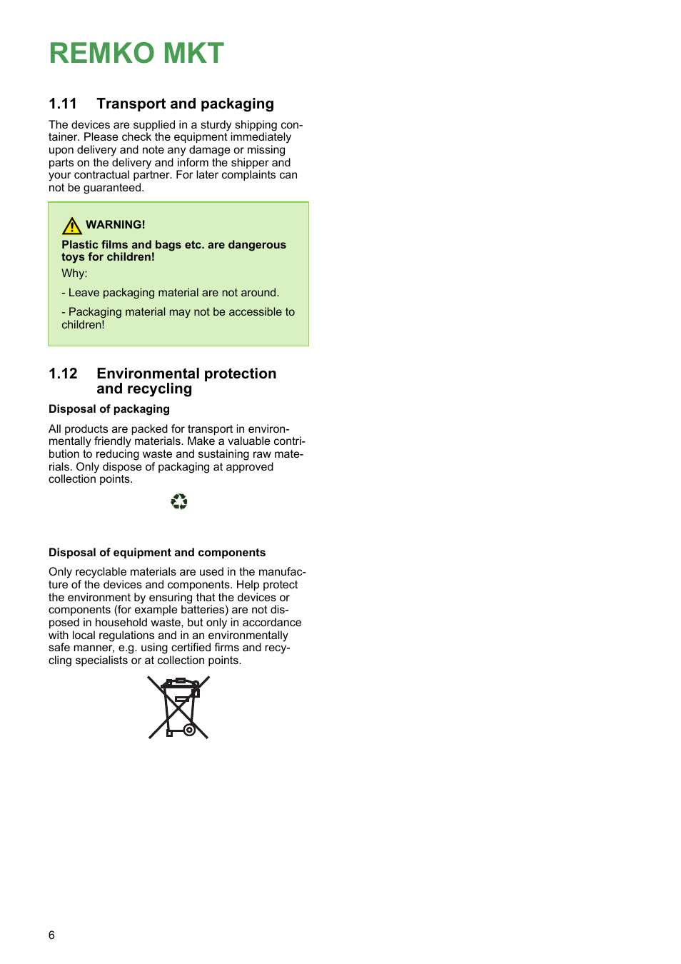 11 transport and packaging, 12 environmental protection and recycling, Remko mkt | REMKO MKT 251 User Manual | Page 6 / 28