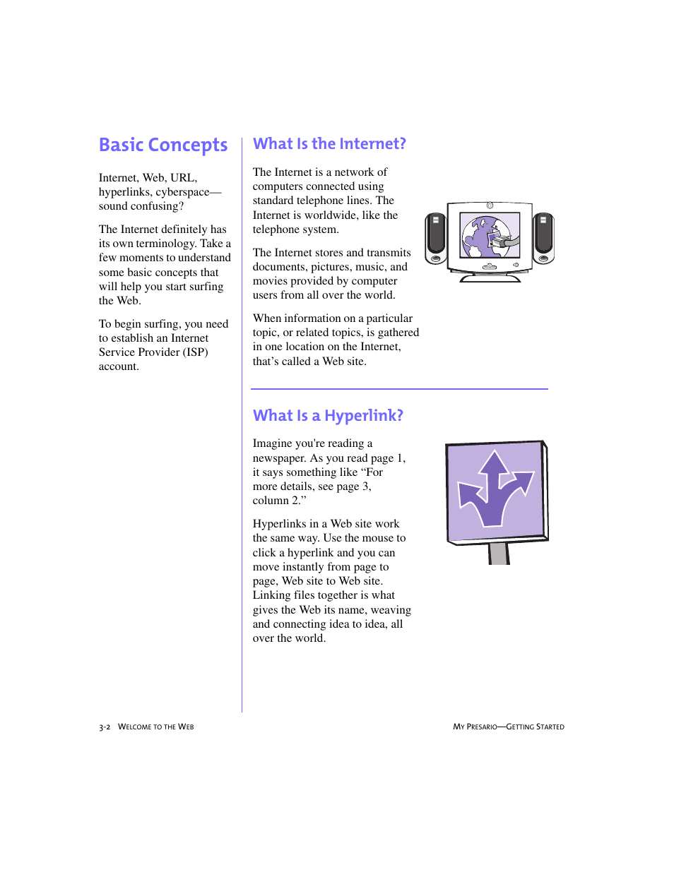 Basic concepts, What is the internet, What is a hyperlink | Basic concepts -2, What is the internet? -2, What is a hyperlink? -2, Basic concepts, 3-2 | Compaq 4103TH User Manual | Page 35 / 73