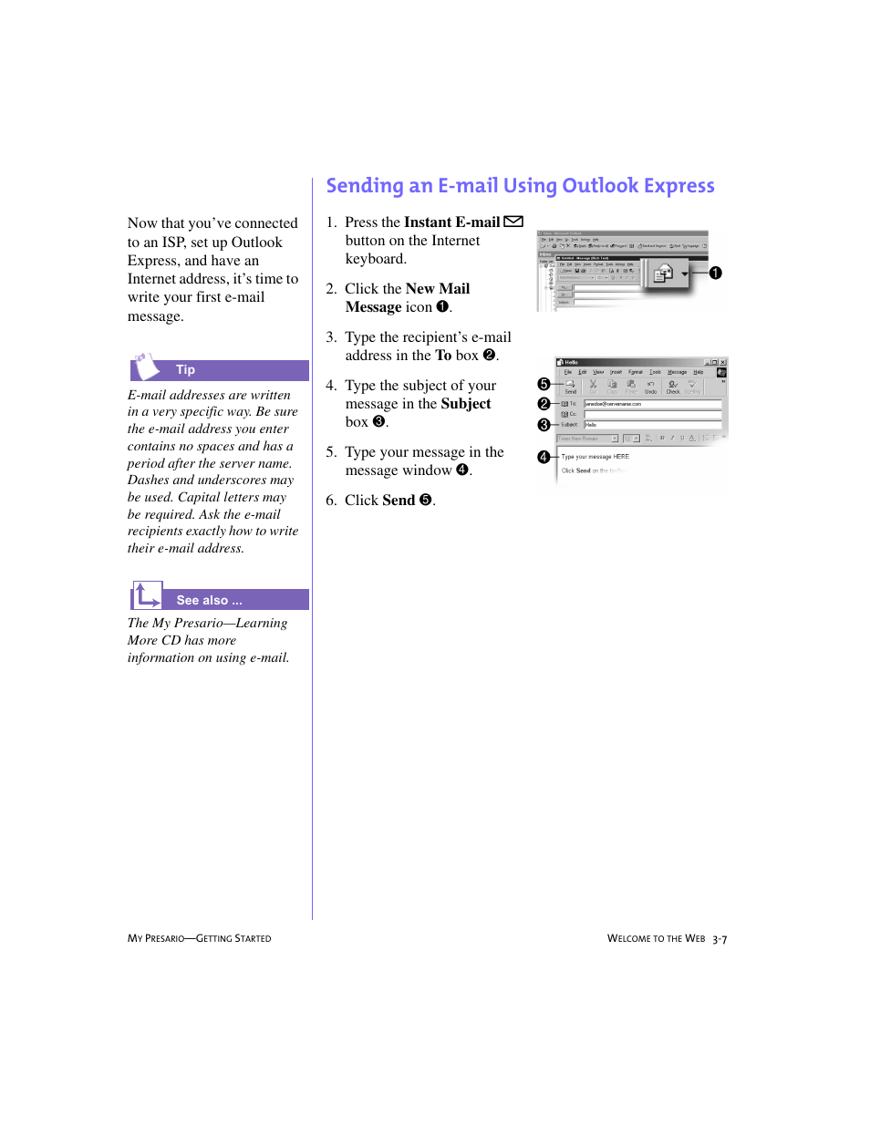 Sending an e-mail using outlook express, Sending an e-mail using outlook express -7 | Compaq 4103TH User Manual | Page 40 / 73