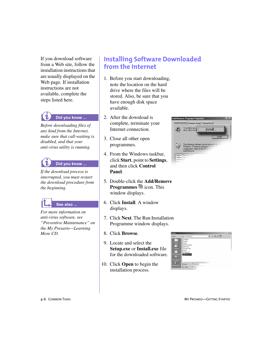 Installing software downloaded fromtheinternet, Installing software downloaded from the internet | Compaq 4103TH User Manual | Page 49 / 73