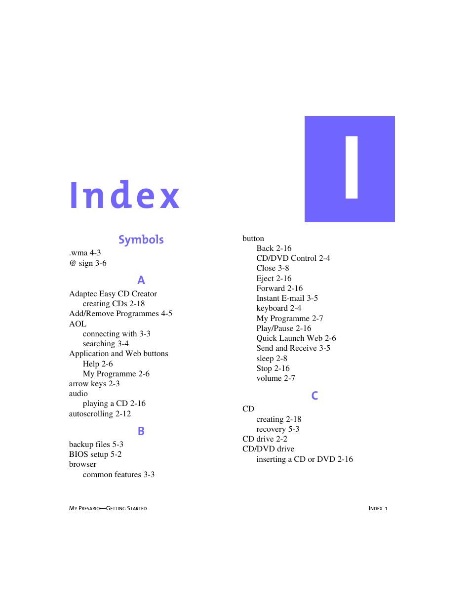 Index, I n d ex, Symbols | Compaq 4103TH User Manual | Page 68 / 73