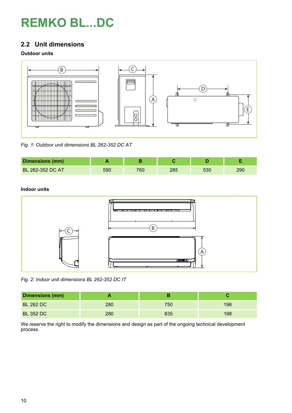 2 unit dimensions, Remko bl...dc | REMKO BL 262 DC User Manual | Page 10 / 56