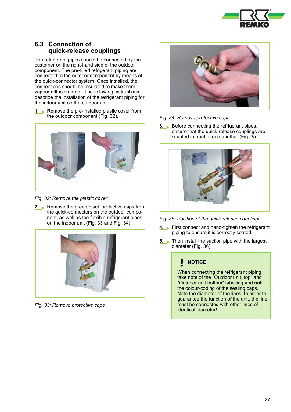 3 connection of quick-release couplings | REMKO BL 262 DC User Manual | Page 27 / 56