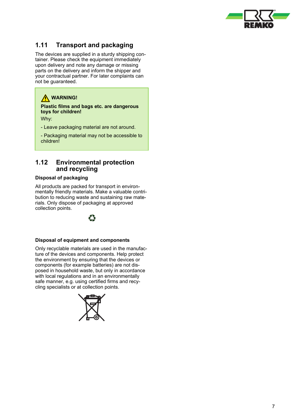 11 transport and packaging, 12 environmental protection and recycling | REMKO BL 262 DC User Manual | Page 7 / 56