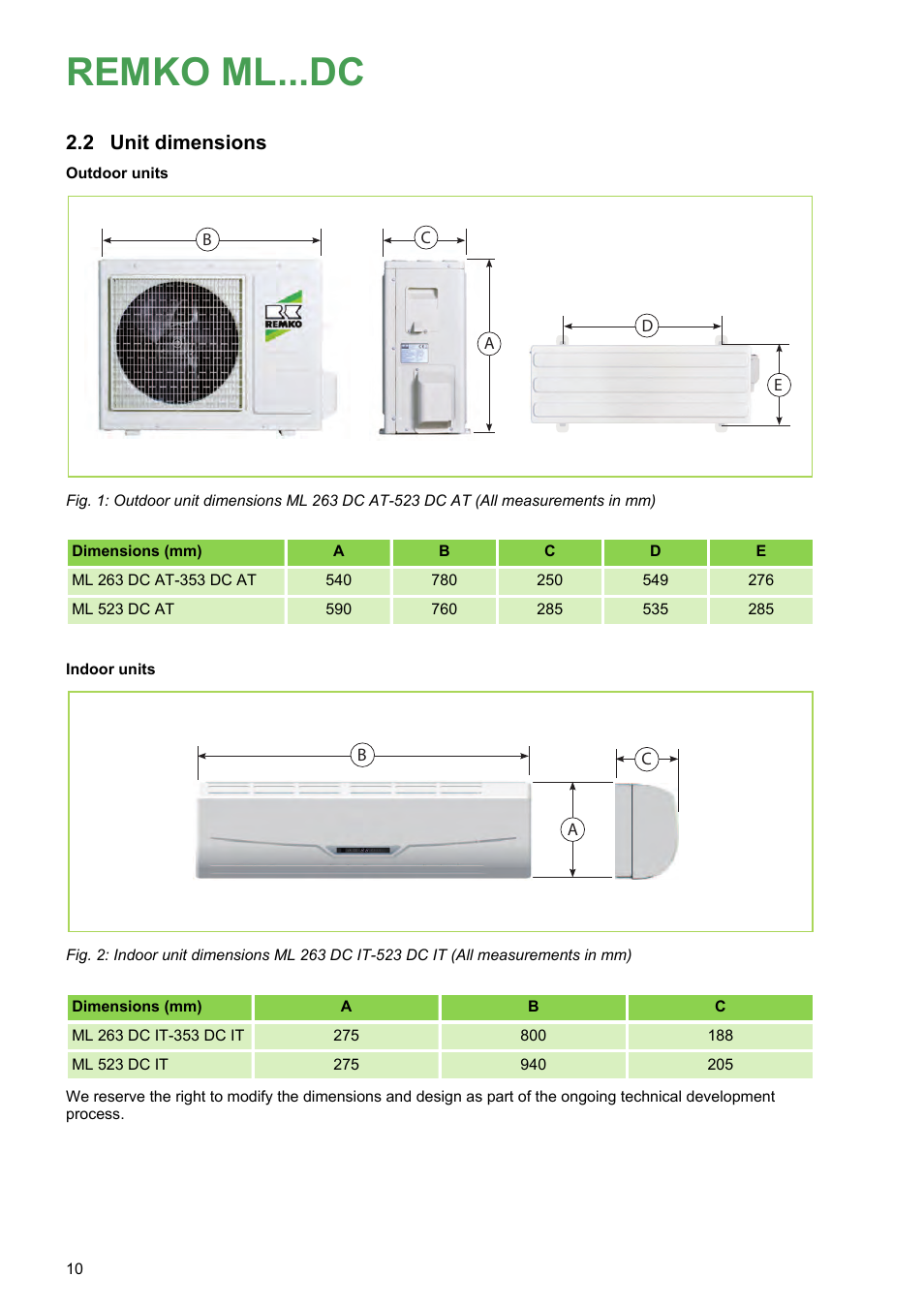 2 unit dimensions, Remko ml...dc | REMKO ML 263 DC User Manual | Page 10 / 64