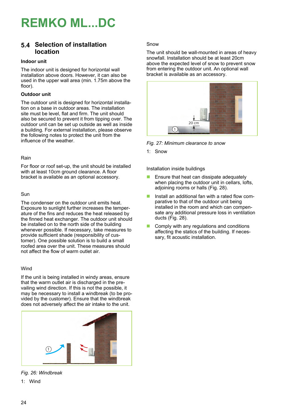 4 selection of installation location, Remko ml...dc, Selection of installation location | REMKO ML 263 DC User Manual | Page 24 / 64