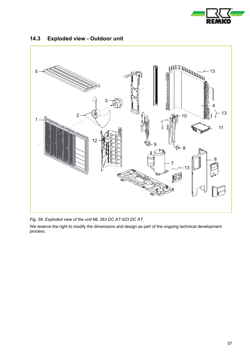 3 exploded view - outdoor unit, Exploded view - outdoor unit | REMKO ML 263 DC User Manual | Page 57 / 64