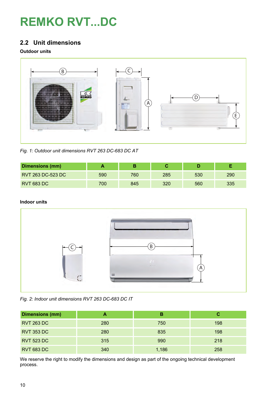 2 unit dimensions, Remko rvt...dc | REMKO RVT 263 DC User Manual | Page 10 / 72